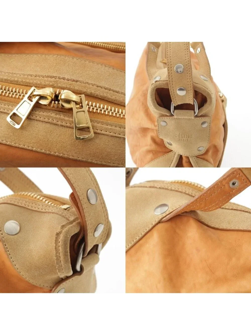Celine Leather Suede 2-Way Shoulder Bag Brown